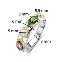 Ti Sento Yellow Gold Plated Pearl White Malachite Green and Amethyst Purple Star Motif Hexagonal Ring - Michael Jones Jeweller