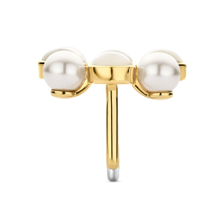 Ti Sento Yellow Gold Plated Synthetic Pearl and Cubic Zirconia Cluster Ring 12324YP (54)