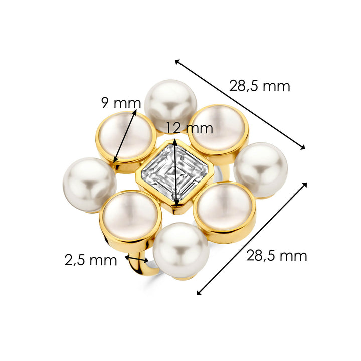 Ti Sento Yellow Gold Plated Synthetic Pearl and Cubic Zirconia Cluster Ring