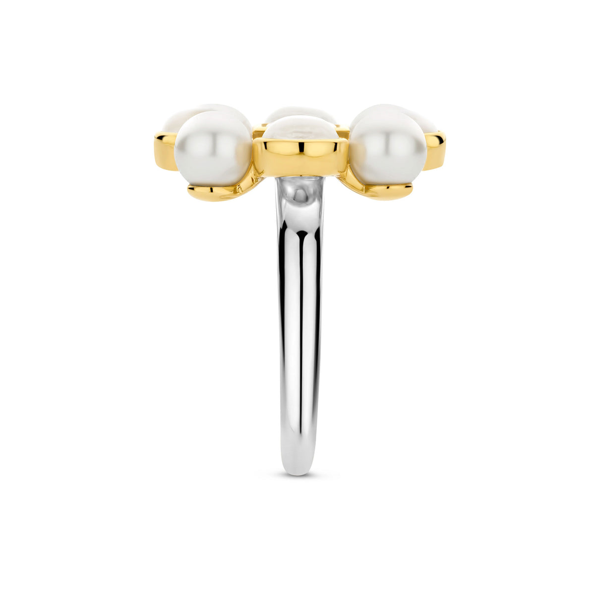 Ti Sento Yellow Gold Plated Synthetic Pearl and Cubic Zirconia Cluster Ring - Michael Jones Jeweller