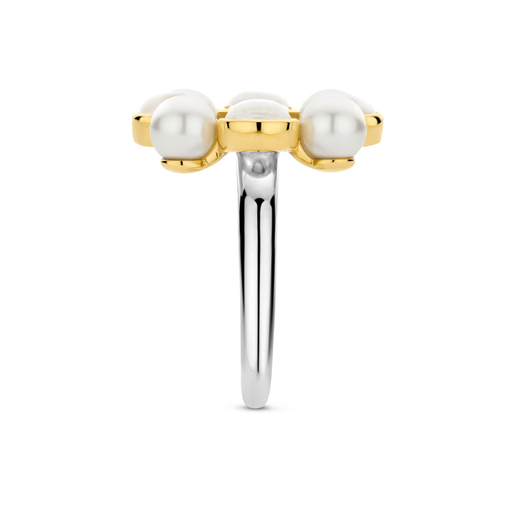 Ti Sento Yellow Gold Plated Synthetic Pearl and Cubic Zirconia Cluster Ring 12325YP (56)