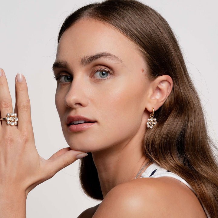 Ti Sento Yellow Gold Plated Synthetic Pearl and Cubic Zirconia Cluster Ring - Michael Jones Jeweller