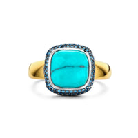 Ti Sento Yellow Gold Plated Turquoise Blue and Blue Cubic Zirconia Ring