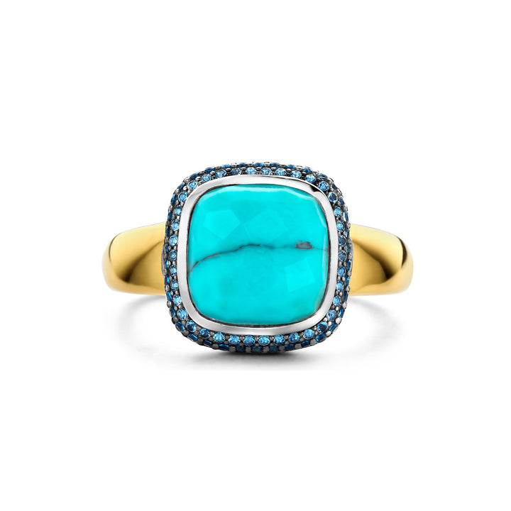 Ti Sento Yellow Gold Plated Turquoise Blue and Blue Cubic Zirconia Ring - Michael Jones Jeweller