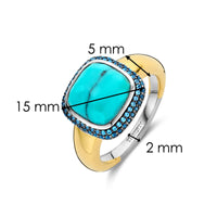 Ti Sento Yellow Gold Plated Turquoise Blue and Blue Cubic Zirconia Ring