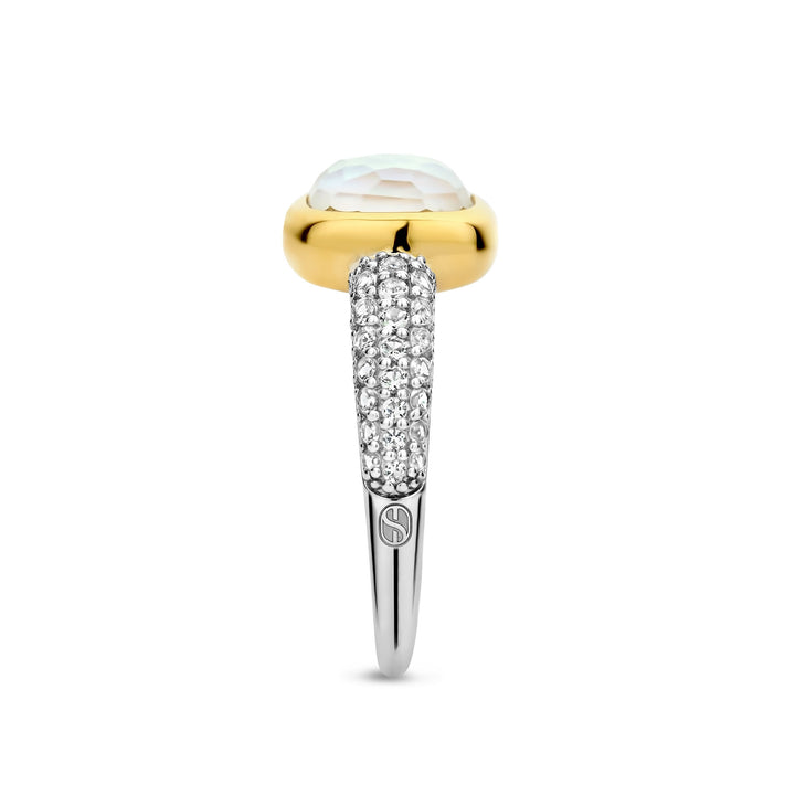Ti Sento Yellow Gold Plated Mother of Pearl White and Cubic Zirconia Ring