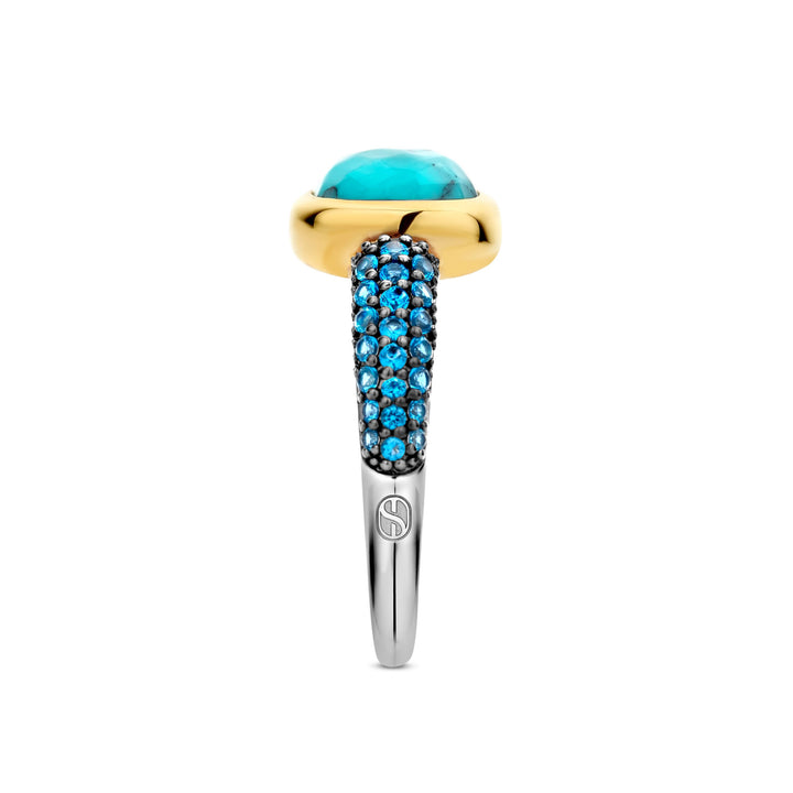 Ti Sento Yellow Gold Plated Turquoise Blue and Cubic Zirconia Ring - Michael Jones Jeweller