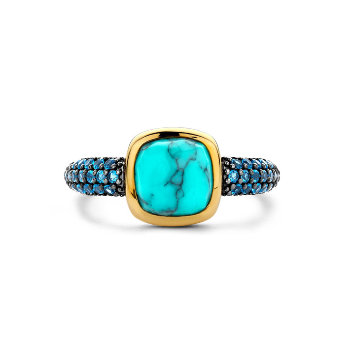 Ti Sento Yellow Gold Plated Turquoise Blue and Cubic Zirconia Ring - Michael Jones Jeweller
