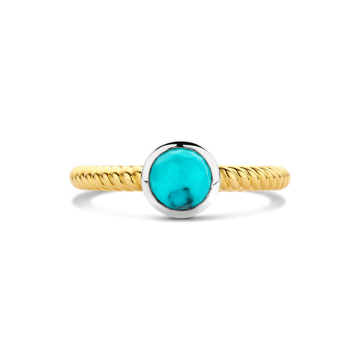 Ti Sento Yellow Gold Plated Turquoise Blue Rope Twist Ring
