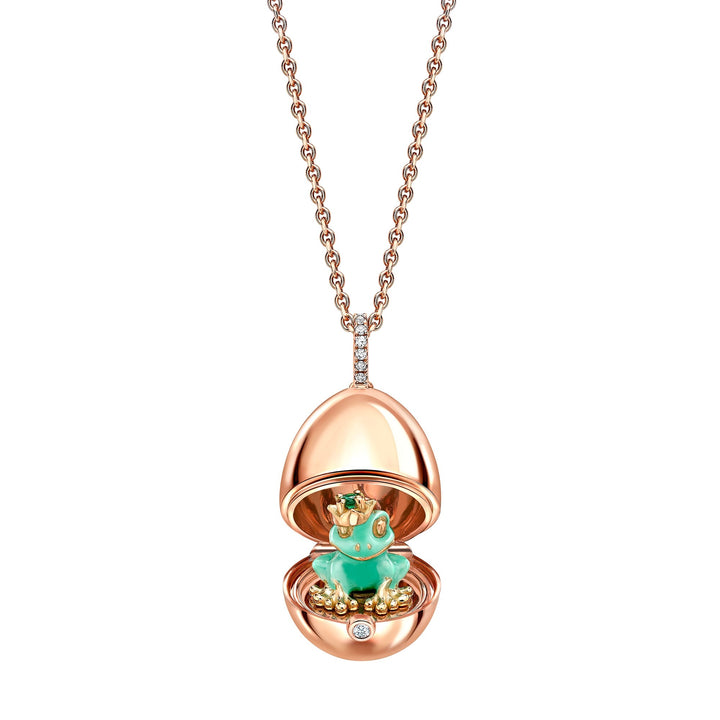 Fabergé Essence Rose Gold & Green Lacquer Frog Surprise Locket - Michael Jones Jeweller