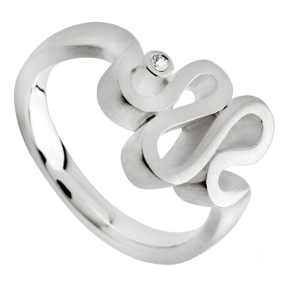 Bastian Matt Silver Squiggle Diamond Set Ring - Michael Jones Jeweller