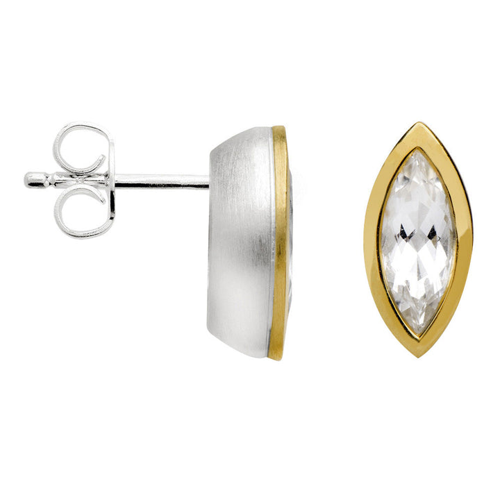 Bastian Satin Polished Silver and Gold Plate Rock Crystal Stud Earrings