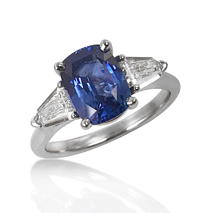 Sapphire and Diamond Three Stone Platinum Ring - Michael Jones Jeweller