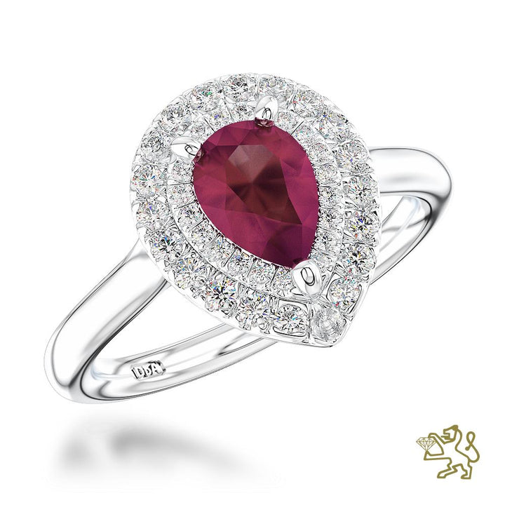 Skye Duo Pear Halo 0.38ct Ruby Platinum Ring