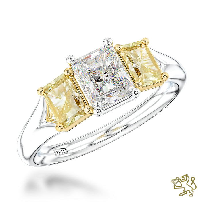 Florentina Radiant Three Stone 0.91ct Yellow Diamond Platinum Ring - Michael Jones Jeweller