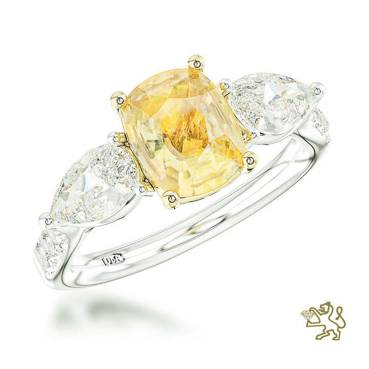 Florentina Skye Cushion Three Stone 1.51ct  Yellow Diamond Platinum Ring - Michael Jones Jeweller