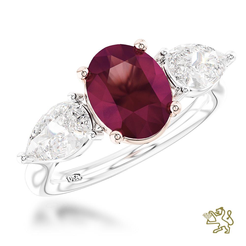 Ruby and Diamond Platinum and 18ct Rose Gold Florentine Ring - Michael Jones Jeweller