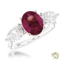 Ruby and Diamond Platinum and 18ct Rose Gold Florentine Ring - Michael Jones Jeweller