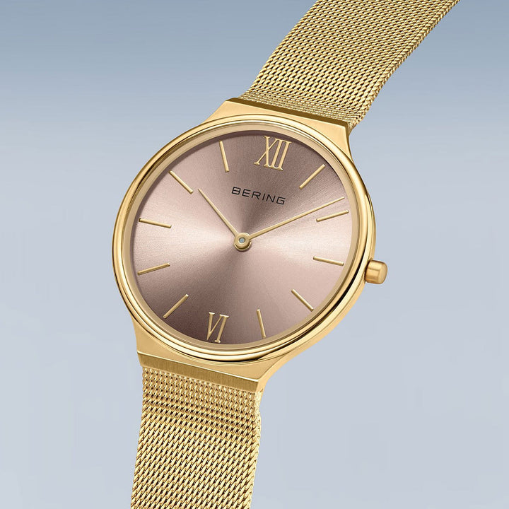 Bering 34mm Ultra Slim Brushed Gold Quartz Watch 18434-336