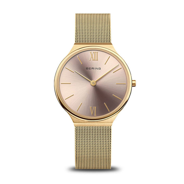 Bering 34mm Ultra Slim Brushed Gold Quartz Watch 18434-336