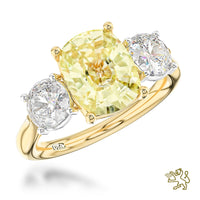 Florentina Cushion Three Stone 3.01ct Yellow Diamond Yellow Gold/Platinum Ring - Michael Jones Jeweller