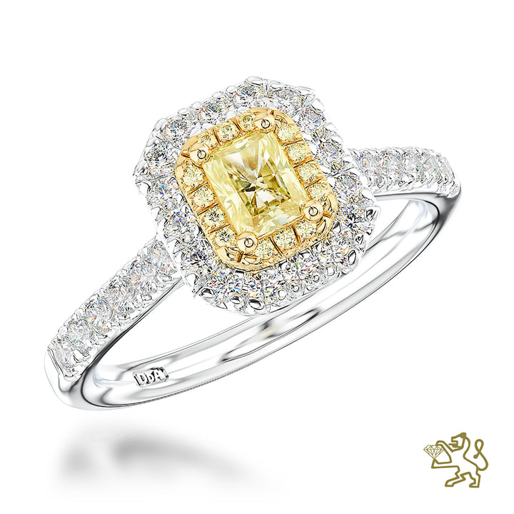 Skye Duo Radiant 2.01ct Yellow Diamond Platinum Ring - Michael Jones Jeweller