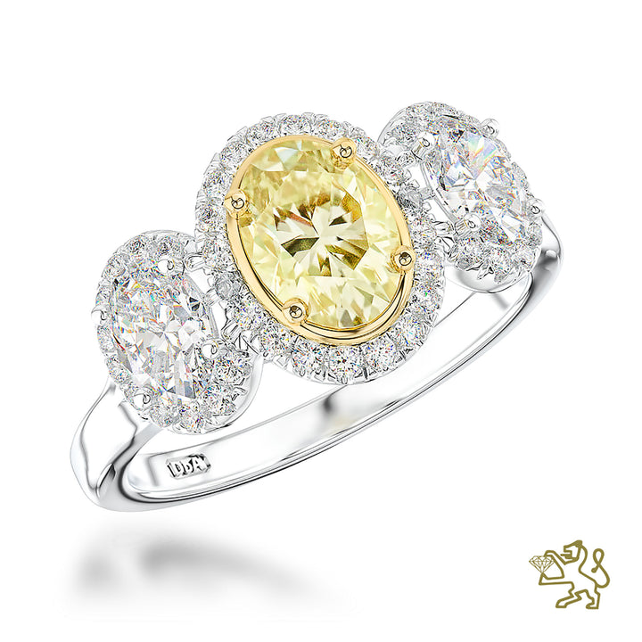 Skye Trio Three Stone 0.61ct Yellow Diamond Platinum Ring - Michael Jones Jeweller