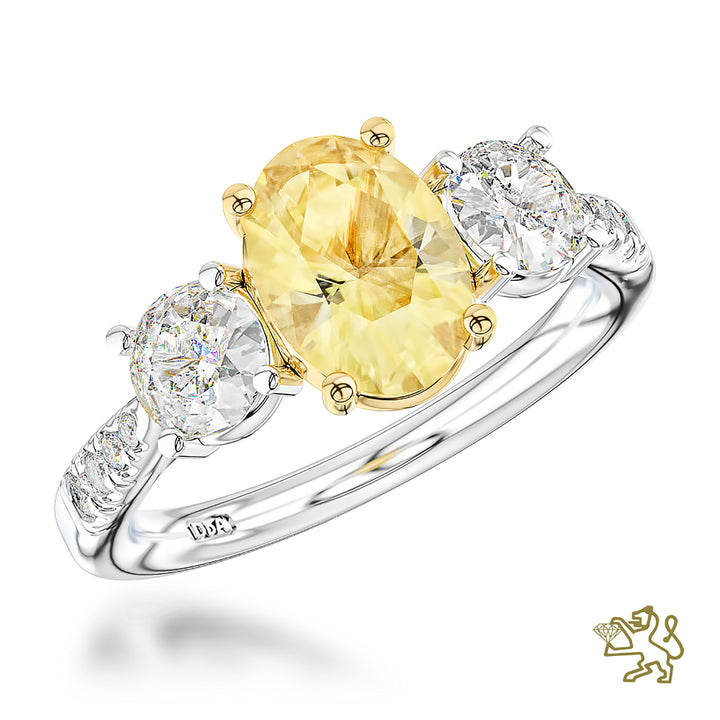 Florentina Skye Oval Three Stone 0.74ct Yellow Diamond Platinum Ring - Michael Jones Jeweller