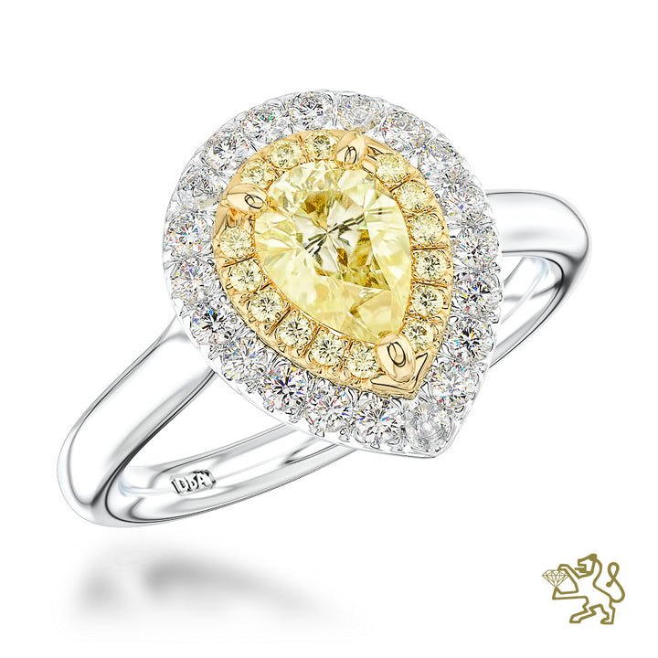 Skye Duo Pear Halo 1.09ct Yellow Diamond Platinum Ring - Michael Jones Jeweller