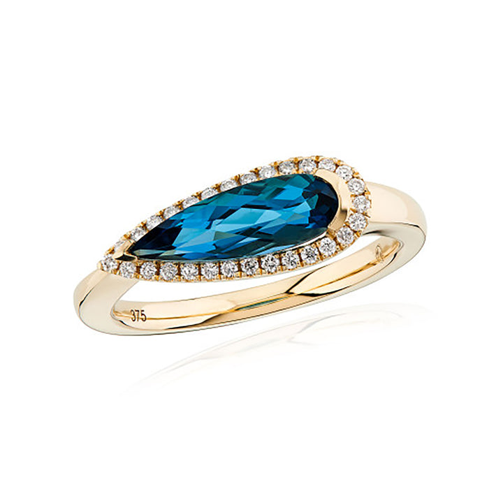 London Blue Topaz and Diamond 9ct Yellow Gold Ring