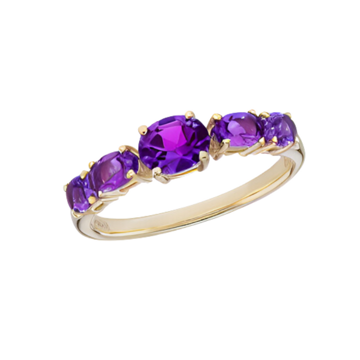 9ct Yellow Gold Amethyst Five Stone Ring