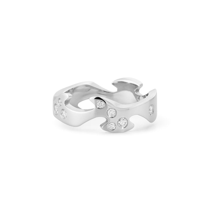 Georg Jensen FUSION 18ct White Gold Diamond Scatter Centre Ring Size 56 (O 1/2)