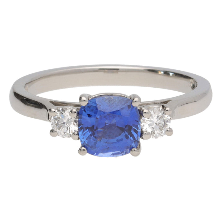 Sapphire and Diamond 18ct White Gold Cushion Set Ring - Michael Jones Jeweller