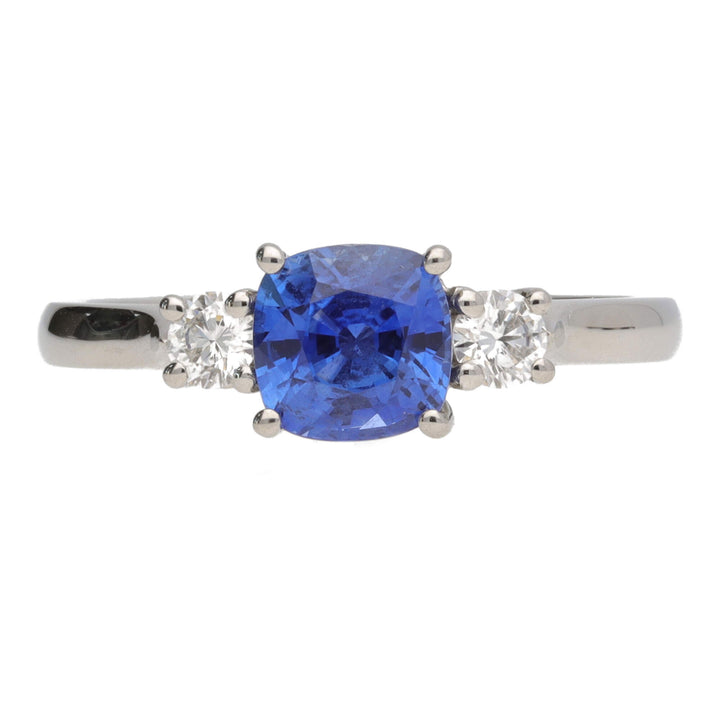 Sapphire and Diamond 18ct White Gold Cushion Set Ring - Michael Jones Jeweller