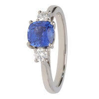Sapphire and Diamond 18ct White Gold Cushion Set Ring - Michael Jones Jeweller