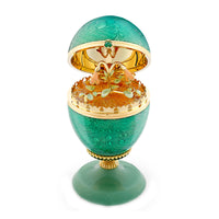 Fabergé Heritage Limited Edition 18ct Yellow Gold Green Guilloché Enamel Egg Objet with Twin Flower Surprise - Michael Jones Jeweller
