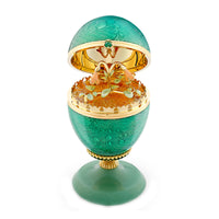 Fabergé Heritage Limited Edition 18ct Yellow Gold Green Guilloché Enamel Egg Objet with Twin Flower Surprise - Michael Jones Jeweller