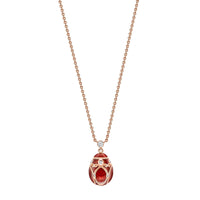 Fabergé Heritage Yelagin Rose Gold Red Guilloché Enamel Petite Egg Pendant - Michael Jones Jeweller
