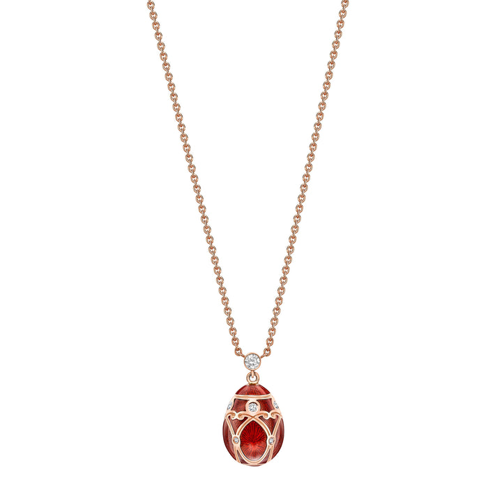 Fabergé Heritage Yelagin Rose Gold Red Guilloché Enamel Petite Egg Pendant - Michael Jones Jeweller