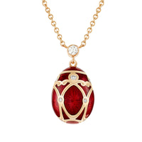 Fabergé Heritage Yelagin Rose Gold Red Guilloché Enamel Petite Egg Pendant - Michael Jones Jeweller