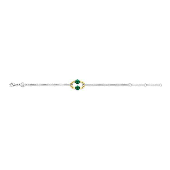 Ti Sento Yellow Gold Plated Malachite Green Oval Link Double Chain Bracelet - Michael Jones Jeweller