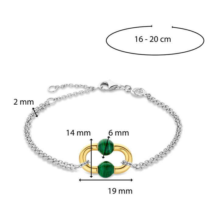 Ti Sento Yellow Gold Plated Malachite Green Oval Link Double Chain Bracelet