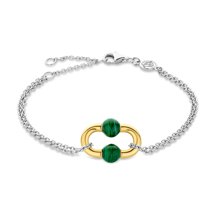 Ti Sento Yellow Gold Plated Malachite Green Oval Link Double Chain Bracelet - Michael Jones Jeweller