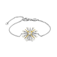 Ti Sento Yellow Gold Plated Pearl White and Cubic Zirconia Star Bracelet