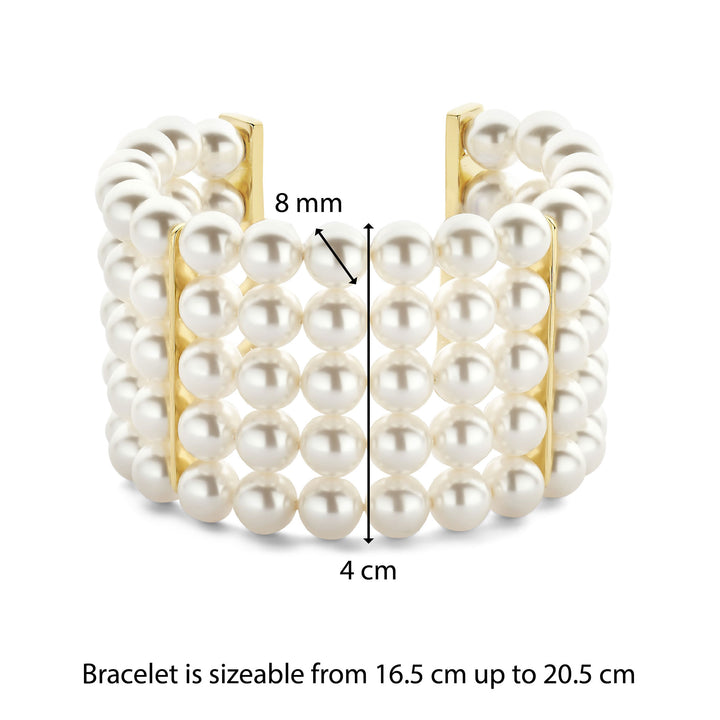 Ti Sento Yellow Gold Plated Pearl White Multi Strand Bracelet