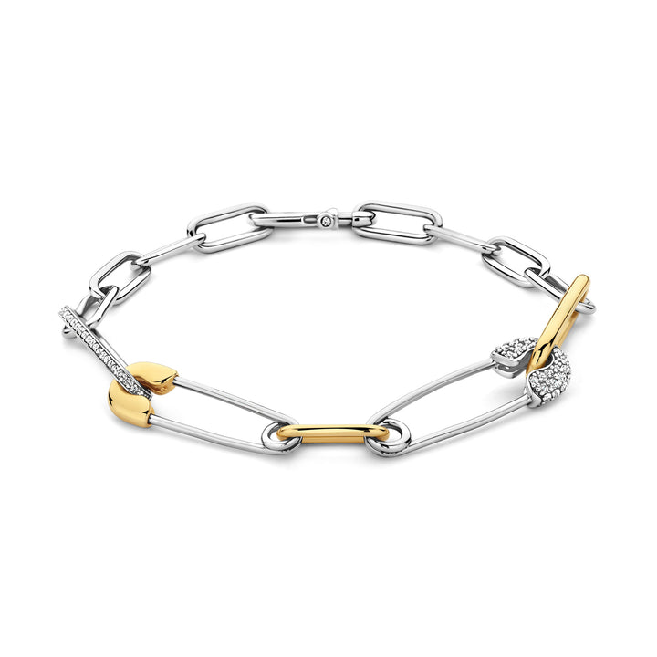 Ti Sento Yellow Gold Plated Cubic Zirconia Safety Pin Linked Bracelet - Michael Jones Jeweller