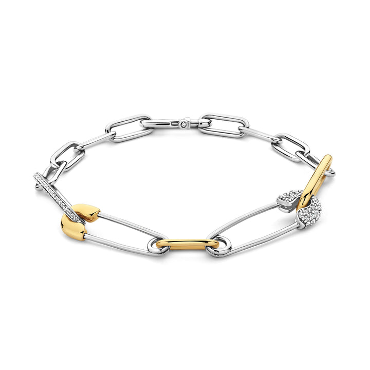 Ti Sento Yellow Gold Plated Cubic Zirconia Safety Pin Linked Bracelet