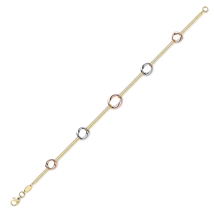 9ct Yellow, Rose and White Gold Double Strand Oval Link Bracelet - Michael Jones Jeweller