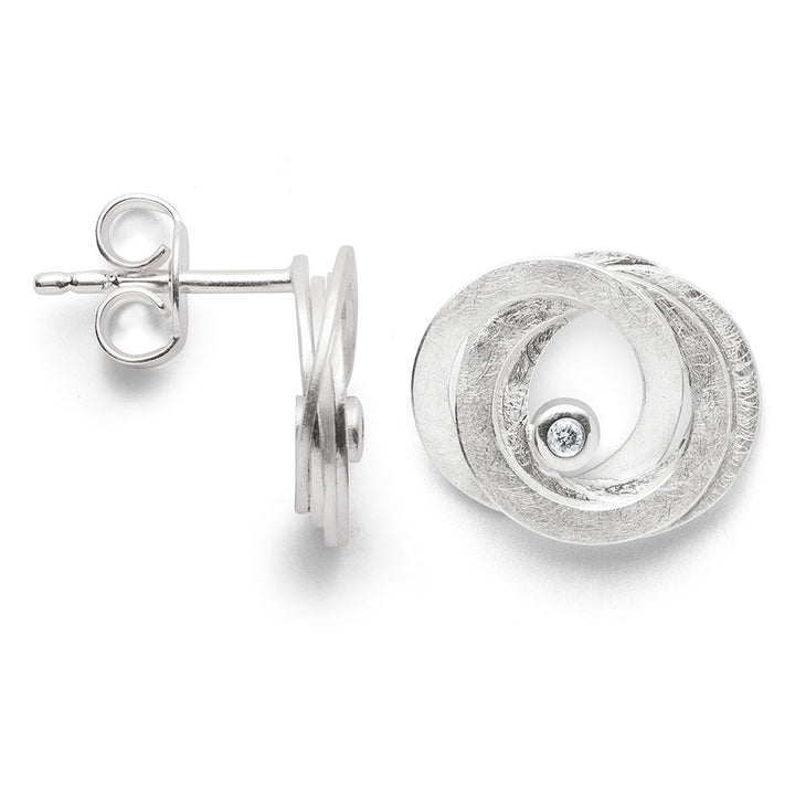 Bastian Diamond Scratch Matte Silver Interlocking Circular Stud Earrings