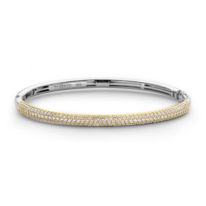 Ti Sento Cubic Zirconia Pave Yellow Gold Plated Bangle